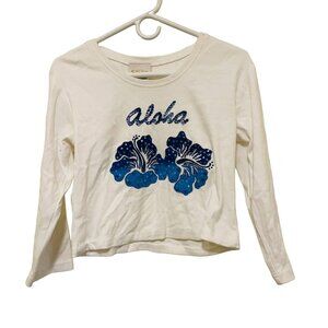 California Style Aloha Hawaii Girls Long Sleeve‎ T Shirt White Aloha Long Sleeve